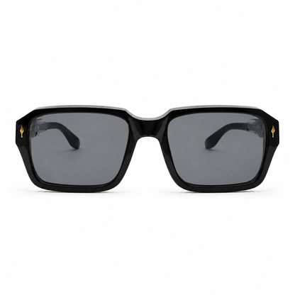Óculos de sol Ambição de formato quadrado amplo em acetato preto, detalhes dourados
