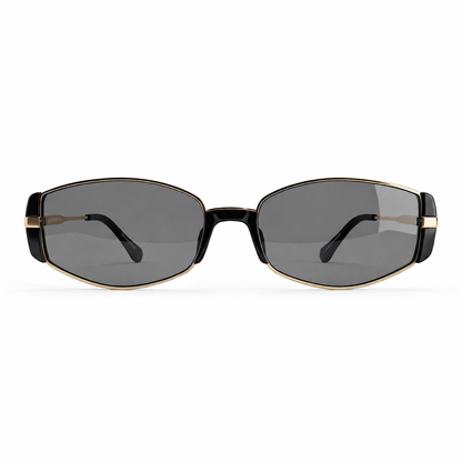 Óculos de sol Ímpeto de formato oval geométrico em metal dourado, lentes fumê