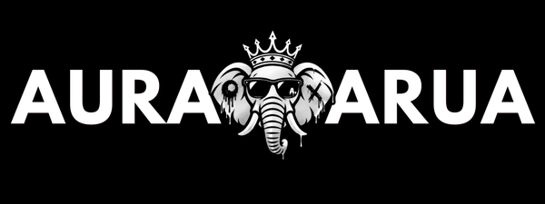 Logotipo Aura e Arua com elefante de coroa
